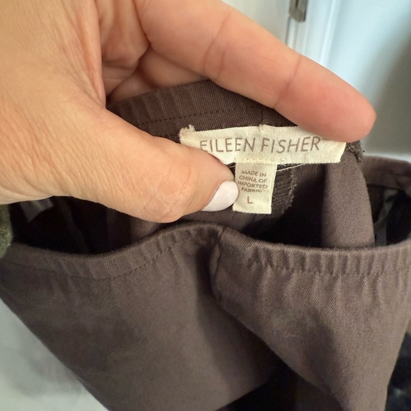 EILEEN FISHER Pants Large Stretch Cotton Twill Slim Taper Elastic Waist Brown - Picture 3 of 4